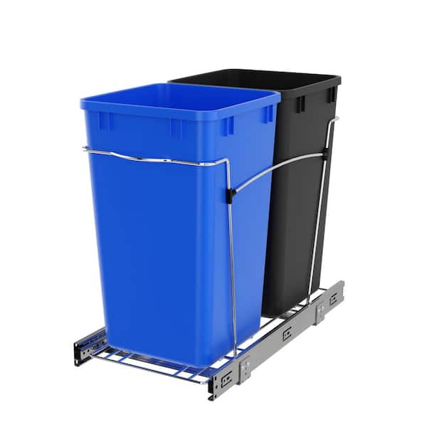 Blue/Black Double Pull Out Trash Can 27 qt. for Kitchen
