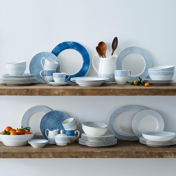 Blue Hammock 6.5 in. (Blue) Porcelain Dots Coupe Appetizer Plates, (Set of 4)