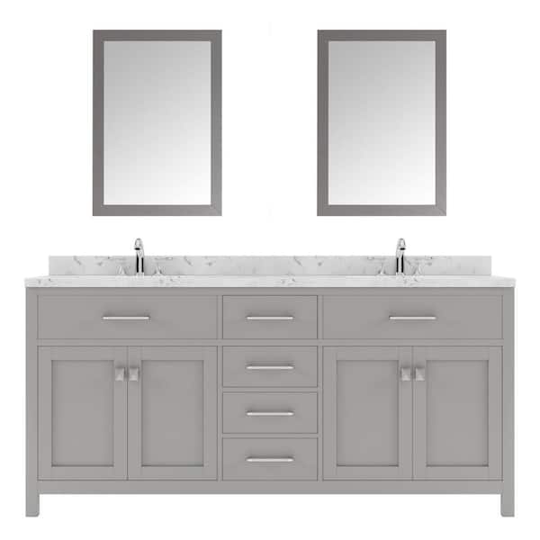 Virtu USA Caroline 72 in. W x 22 in. D x 35 in. H Double Sink Bath Vanity in Gray with Quartz Top and Mirror