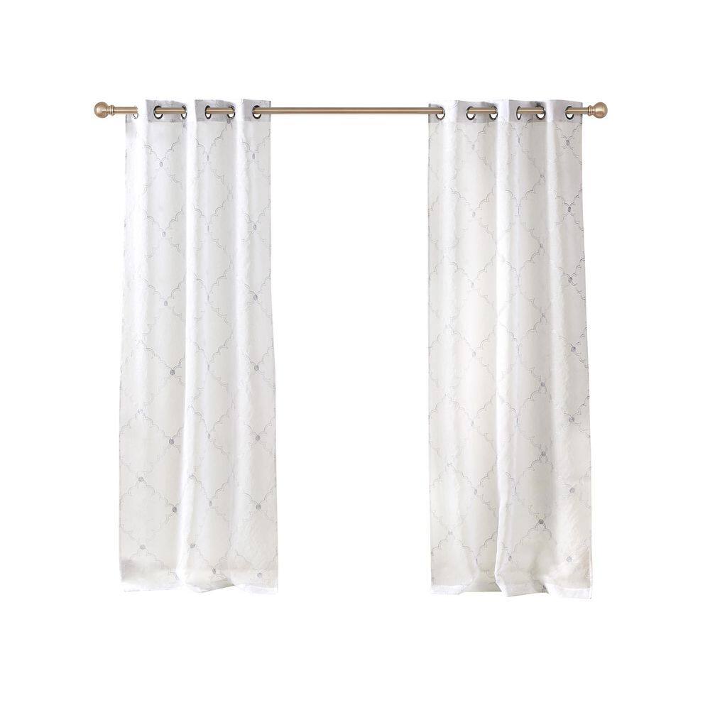 Scallop White Silver Polyester Geometric 38 in. W x 84 in. L Machine Washable Grommet Indoor Sheer Curtain (2 Panels) price history on PriceWatchPro