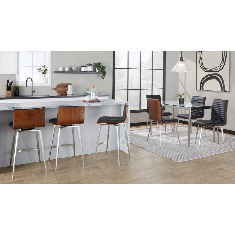 Modern Black Faux Leather Swivel Counter Height Stool with Wood Back