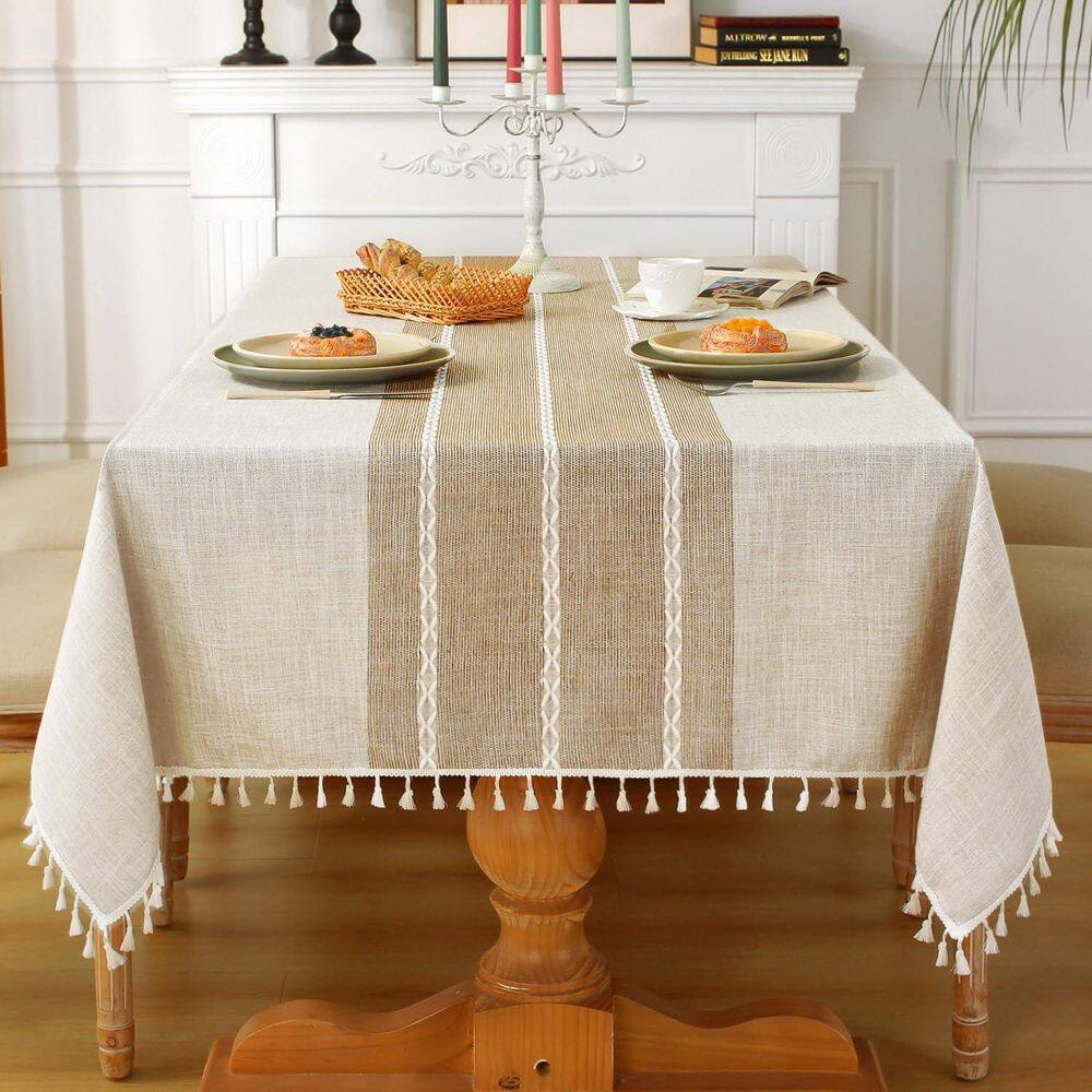 55 in. x 86 in. Rustic Cotton Linen Table Cloth, Waterproof Washable Tablecloth with Tassel for Rectangle Table price history on PriceWatchPro