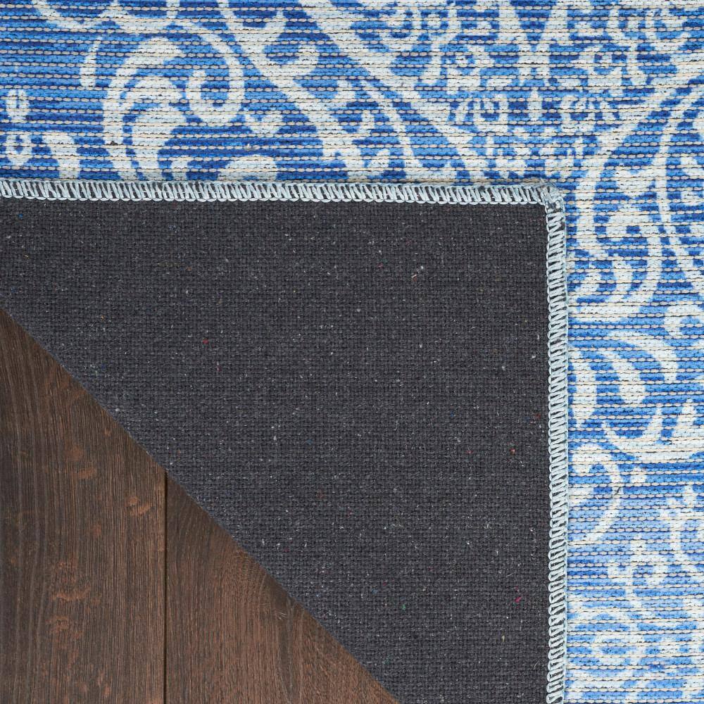 Waverly Blue Damask Washable Synthetic Area Rug, 8' x 10'