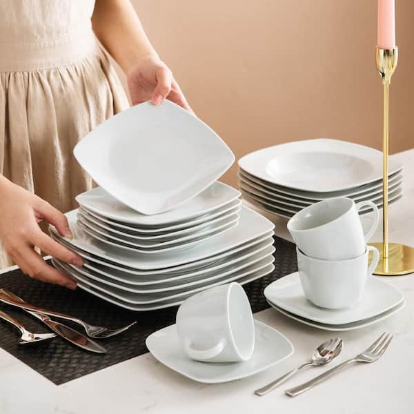 MALACASA 50-Piece Neutral White Porcelain Dinnerware Set ELISA-50