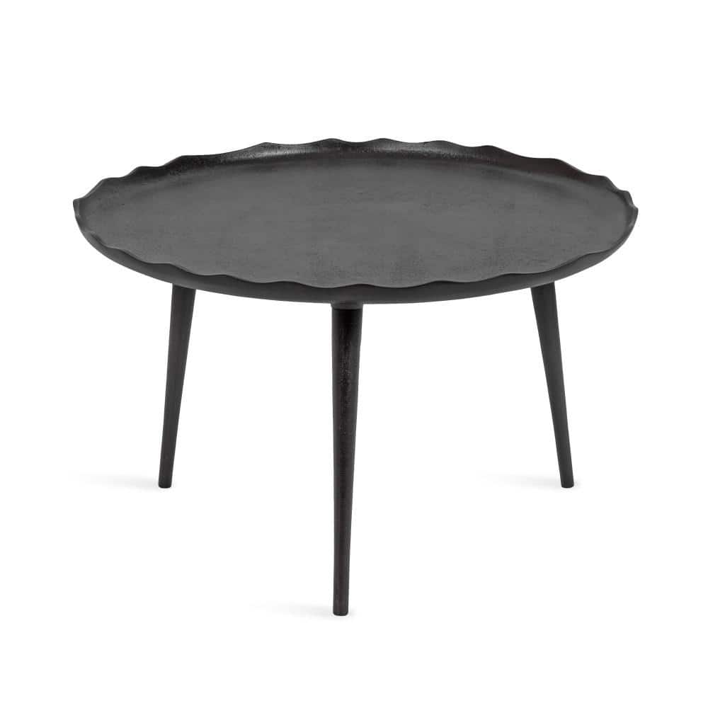 Alessia Black Round Metal Coffee Table with Deckled Edge, 26x26x16