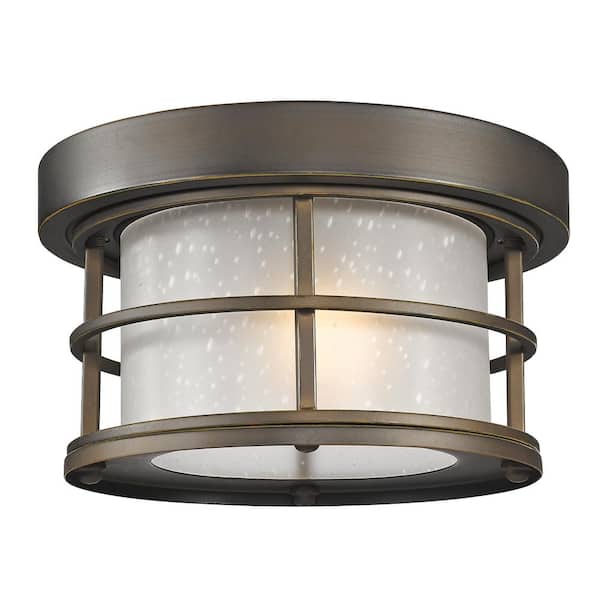 Unbranded 1-Light Oil Rubbed Bronze Outdoor Flush Mount with White Seedy Glass Shade