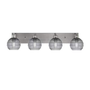 Albany 33 in. 4-Light Brushed Nickel Vanity Light with Smoke Ribbed Glass Shades