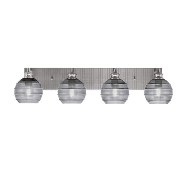 Unbranded Albany 33 in. 4-Light Brushed Nickel Vanity Light with Smoke Ribbed Glass Shades