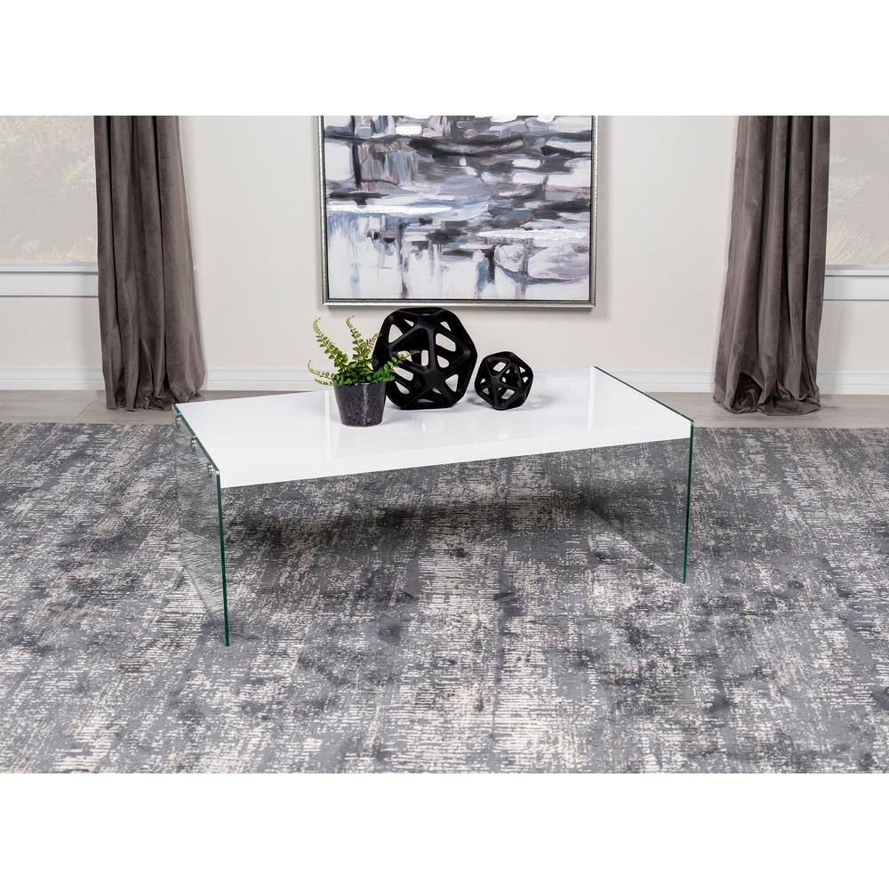 White Gloss Rectangular Coffee Table with Clear Glass Legs