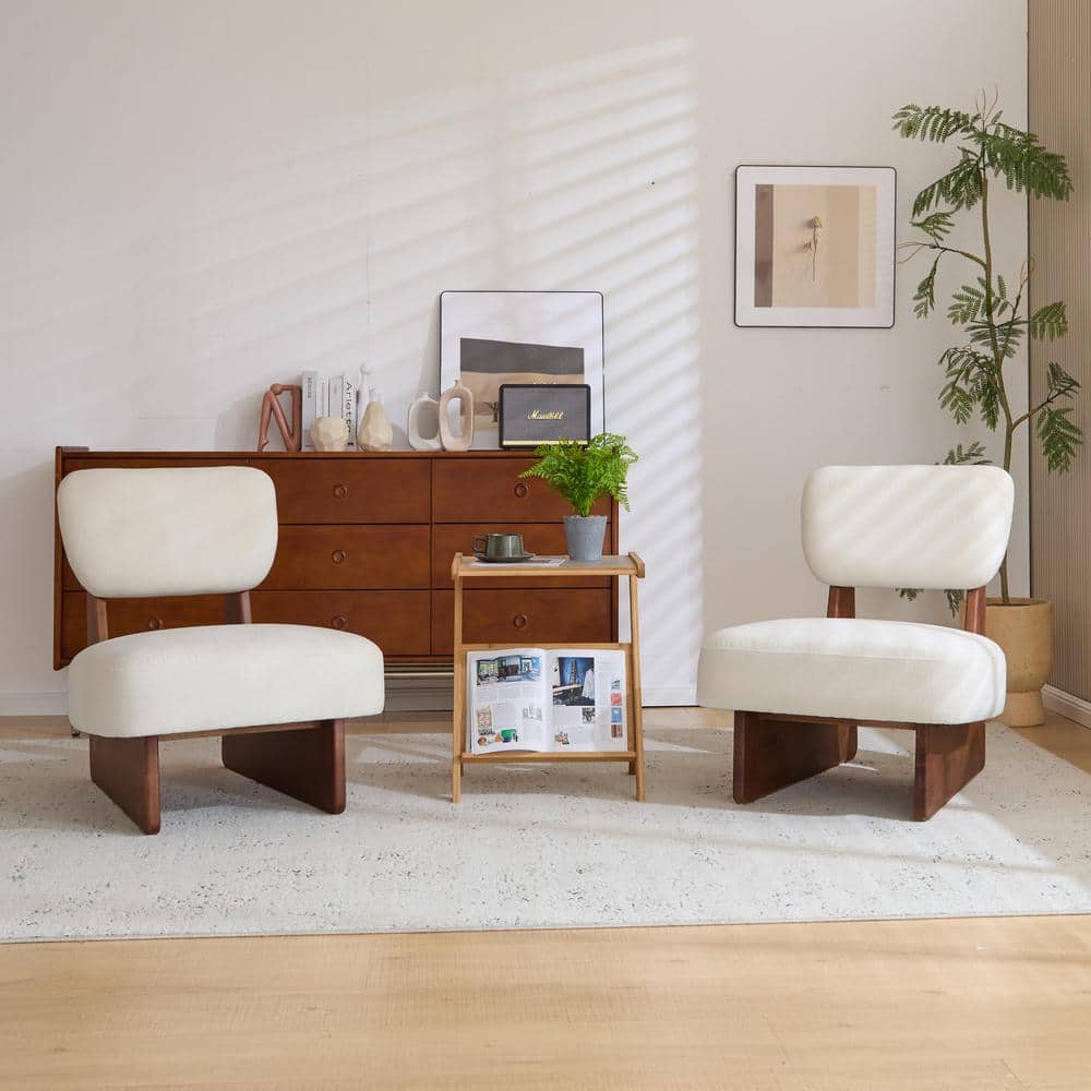 Flexiform Modern Upholstered Lounge Chair Accent Slipper Chairs, Solid Wood Base, Walnut Plus White, (Set of 2) price history on PriceWatchPro