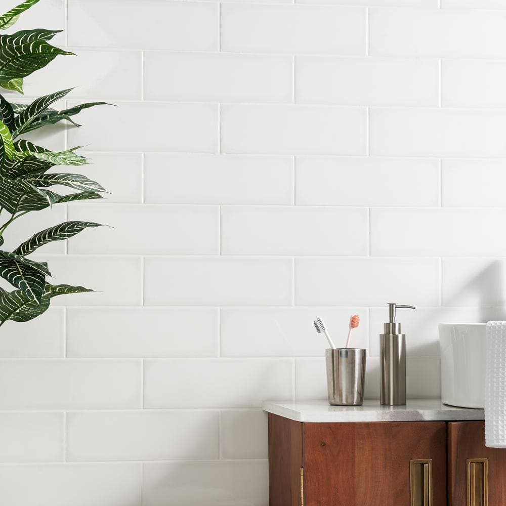 Remington White Polished Porcelain Subway Wall Tile 3.93 x 11.81 in