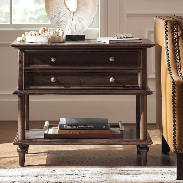 JAYDEN CREATION Constantin Walnut 1-Drawer 28.4 in. W Nightstand with Built-In Outlets and USB Ports