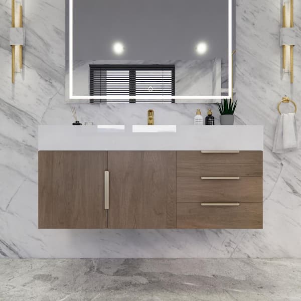 BV Better Vanity Bethany 47 in. W x 20 in. D x 22 in. H Single Sink Floating Bath Vanity in Light Oak with White Acrylic Top