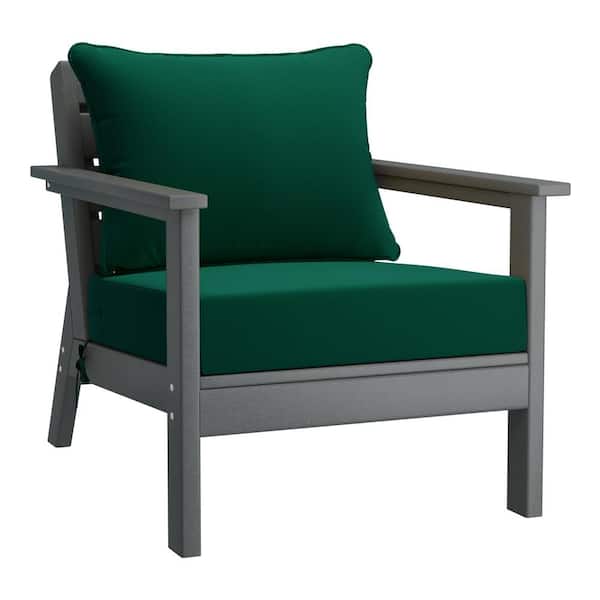 Westin Outdoor Birchwood Outdoor Patio Deep Seating HDPE Plastic Lounge Chair in Grey with Green Cushions