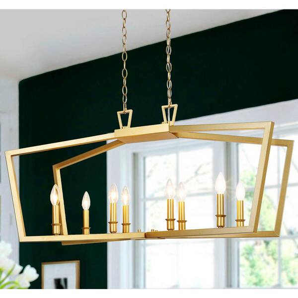 LNC Modern Gold Farmhouse Island Chandelier 8-Light 38 in. Adjustable Geometric Candle-Style LED Compatible