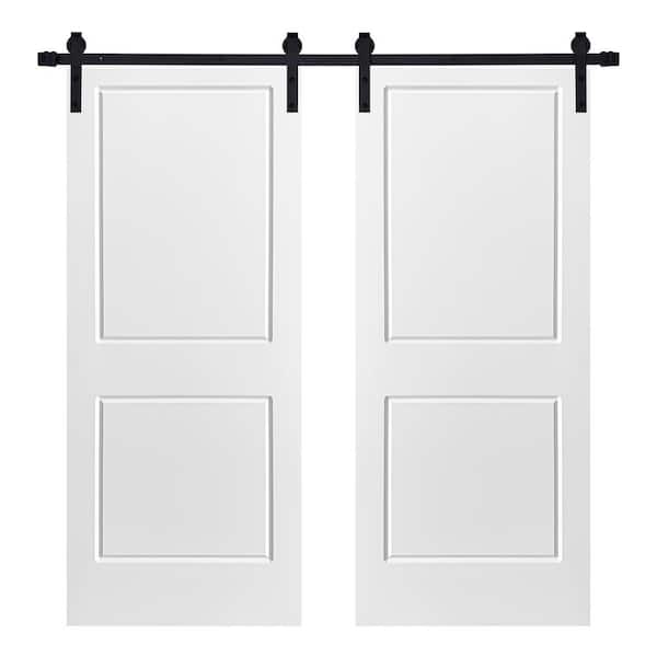 AIOPOP HOME Modern 2-Panel Designed 48 in. x 80 in. MDF Panel White Painted Double Sliding Barn Door with Hardware Kit