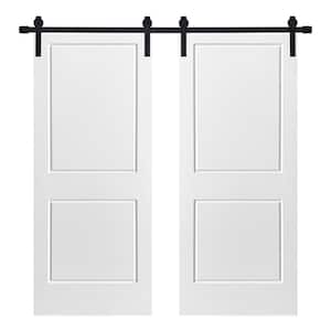 Modern 2-Panel Designed 56 in. x 80 in. MDF Panel White Painted Double Sliding Barn Door with Hardware Kit