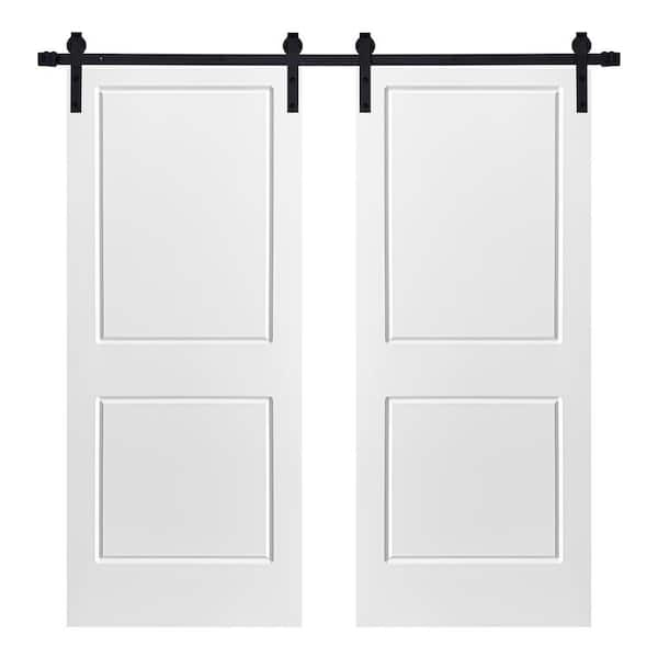 AIOPOP HOME Modern 2-Panel Designed 60 in. x 80 in. MDF Panel Black Painted Double Sliding Barn Door with Hardware Kit