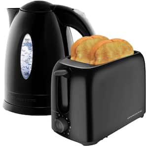 7-Cup Black Cordless Body Electric Kettle with 2-Slice Black Bread Toaster