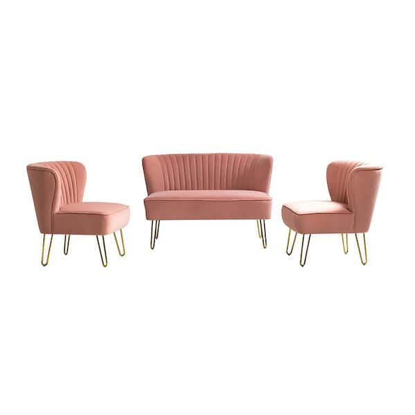 JAYDEN CREATION Alonzo 45 in. 3-Piece Pink Living Room Set with Tufted Back Design