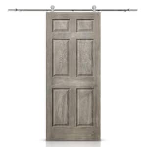 30 in. x 80 in. Vintage Gray Stain Composite MDF 6 Panel Interior Sliding Barn Door with Hardware Kit