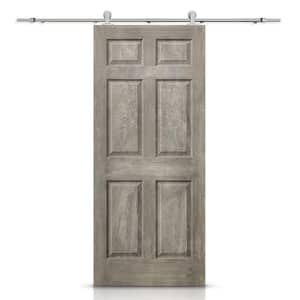 36 in. x 80 in. Vintage Gray Stain Composite MDF 6 Panel Interior Sliding Barn Door with Hardware Kit