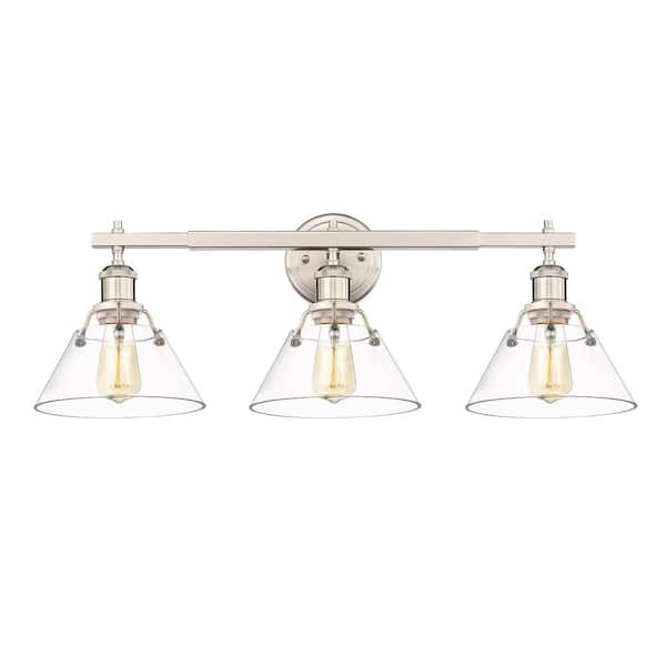 Orwell 27.25 in. 3-Light Pewter and Clear Glass Vanity Light
