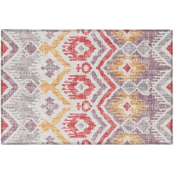 Yuma Purple 1 ft. 8 in. x 2 ft. 6 in. Geometric Indoor/Outdoor Washable Area Rug