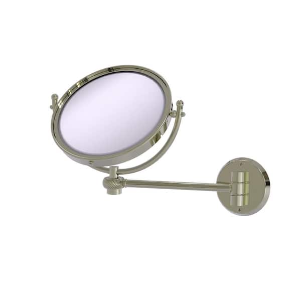 Allied Brass 8 in. W x 10 in. H Small Large Round Tri Fold Metal Framed Magnifying Wall Bathroom Vanity Mirror in Polished Nickel