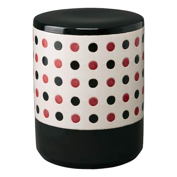 Emissary Polka Dot 18.5 in. H Burgundy Round Ceramic Garden Stool