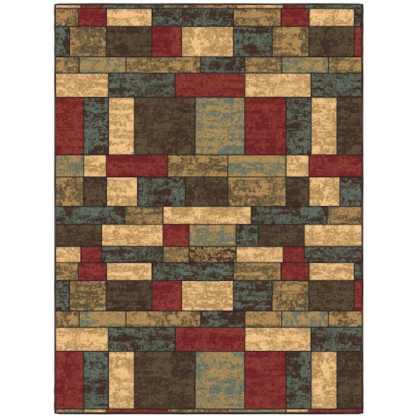 Basics Collection Non-Slip Rubberback Boxes Design 5x7 Indoor Area Rug, 5 ft. x 6 ft. 6 in., Multicolor