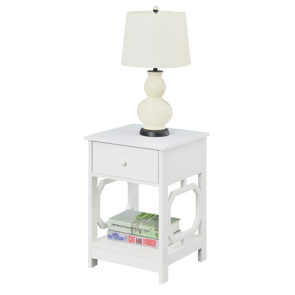 Contemporary Omega White Round Wood End Table with Storage