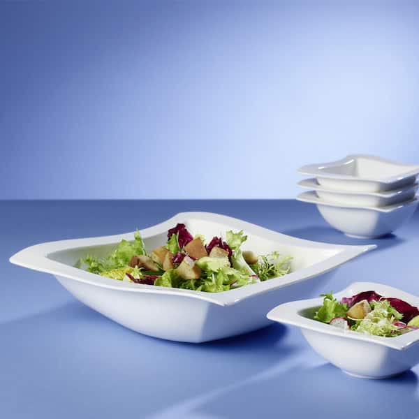New Wave White Porcelain 13 in. Square Salad Bowl