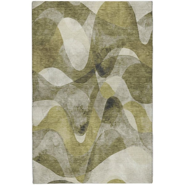 Dream Shag Premium Machine Washable Abstract ADS536 Olive 9 ft. x 12 ft. Area Rug