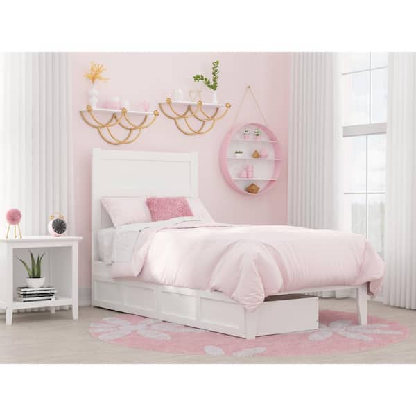 AFI NoHo White Twin Solid Wood Storage Platform Bed with 2 Drawers