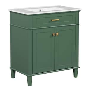 30 in. W x 18.3 in. D x 34 in. H Single Sink Bath Vanity in Green with White Ceramic Top and Adjustable Shelf