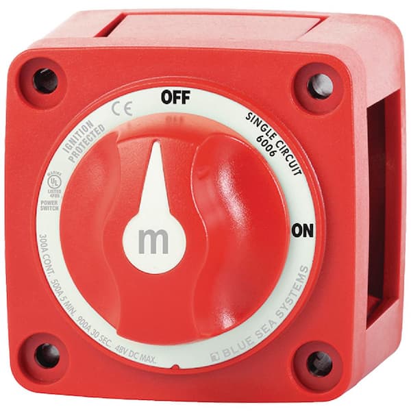 Blue Sea Systems m-Series Mini On-Off Battery Switch with Knob, Red