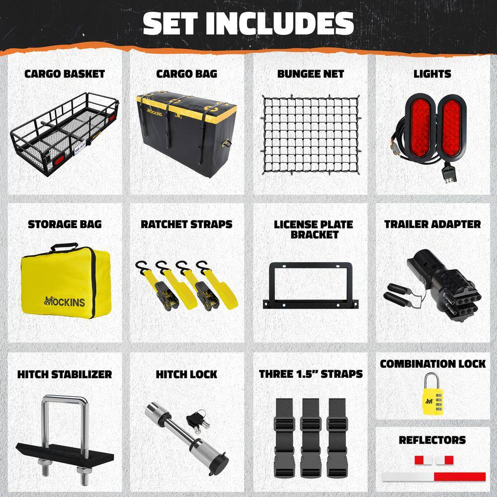 Mockins 60"x24"x14" High Rail Hitch Cargo Carrier with Yellow Bag