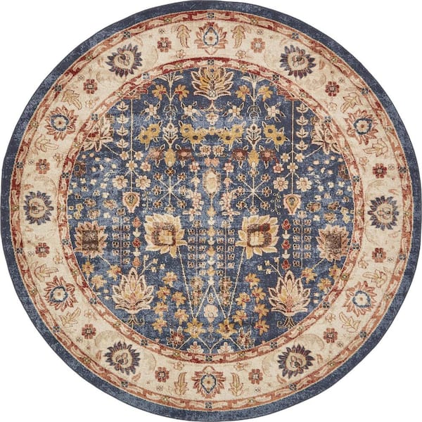 Unique Loom Utopia Antheia Navy Blue 8' 0 x 8' 0 Round Rug