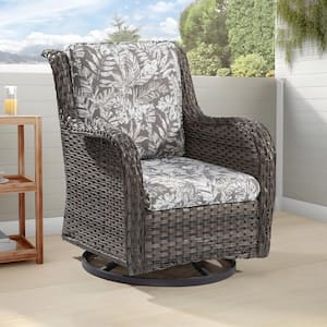 Wicker Outdoor Rocking Chair Patio Swivel with Smoky Leaf Cushions