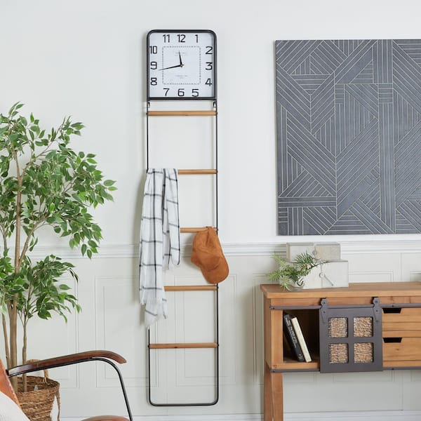 Litton Lane 88 in. Black Metal Country Cottage Ladder Shelf Bookcase