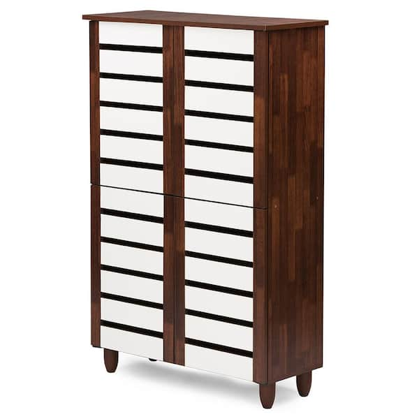 Baxton Studio Gisela White and Medium Brown Wood Wide Tall Storage