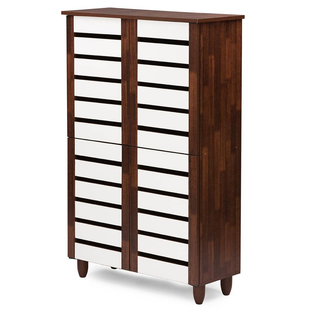 Gisela Tall Dark Oak and White Wood Shoe Cabinet with 4 Doors