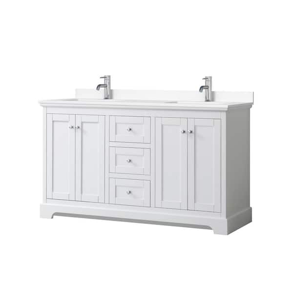 Wyndham Collection Avery 60in.Wx22 in.D Double Vanity in White with Cultured Marble Vanity Top in White with White Basins