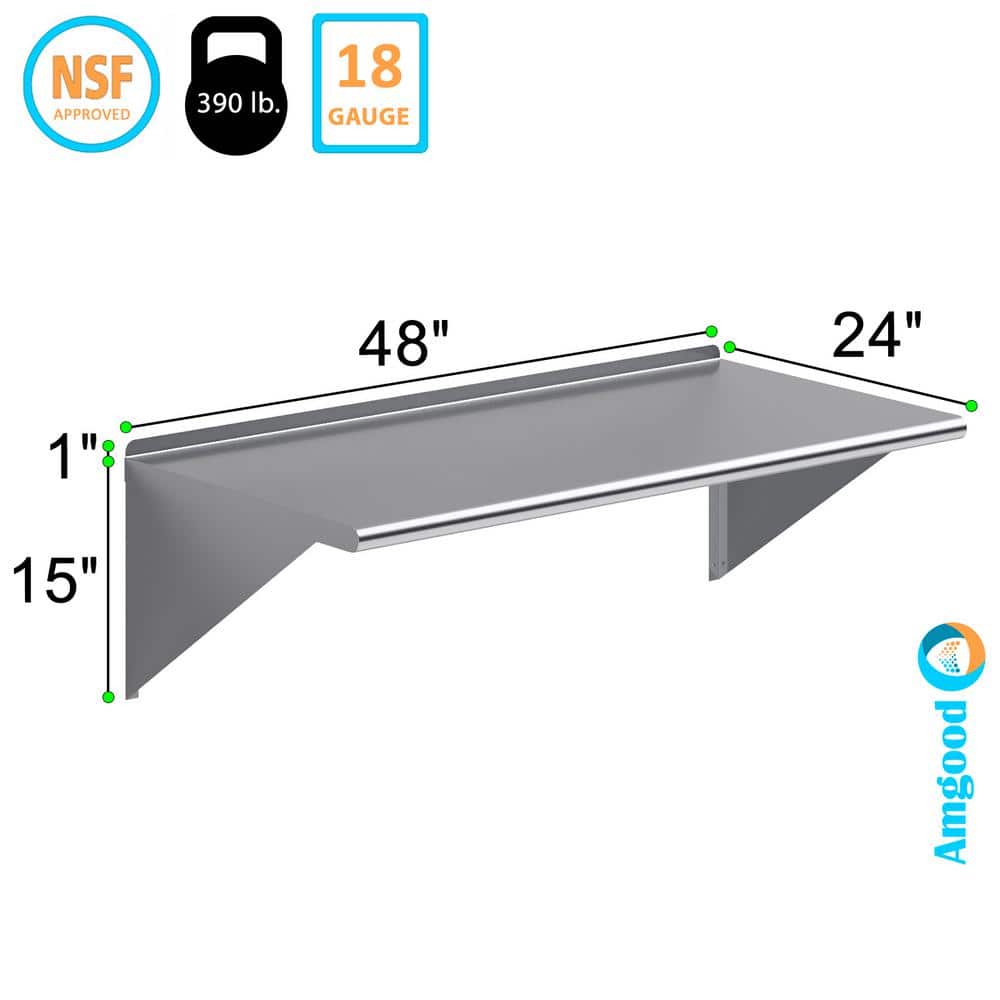 48" x 24" Stainless Steel Wall Shelf with Brackets
