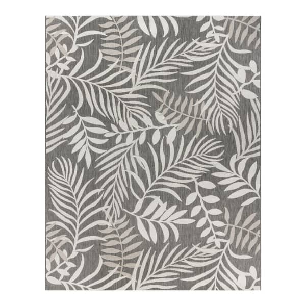 Gertmenian Paseo Akimbo Gray and White 8 ft. x 10 ft. Floral Indoor/Outdoor Area Rug