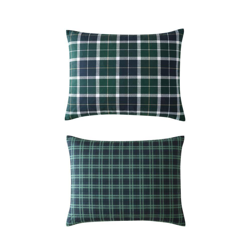 Green and Navy Plaid Full/Queen Duvet Cover Set with Shams