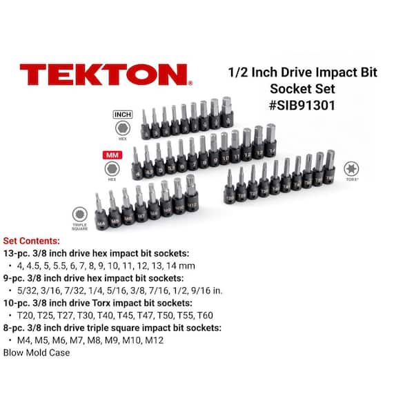 TEKTON 3/8 in. Drive Hex, Torx, Triple Square Impact Bit Socket