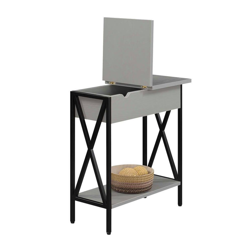 Tucson Gray/Black Rectangular Flip-Top End Table with Charging Station
