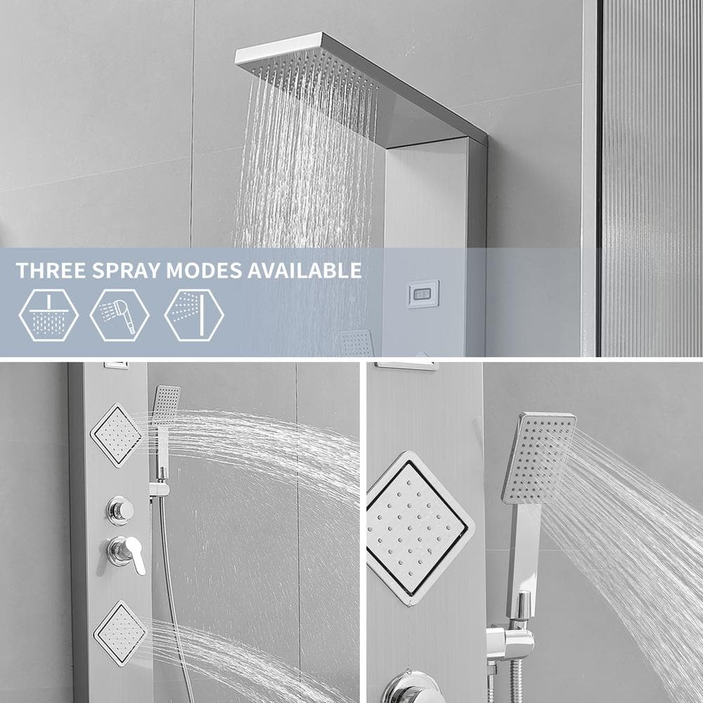 52'' Nickel Chrome Rainfall Shower Panel System with Body Jets
